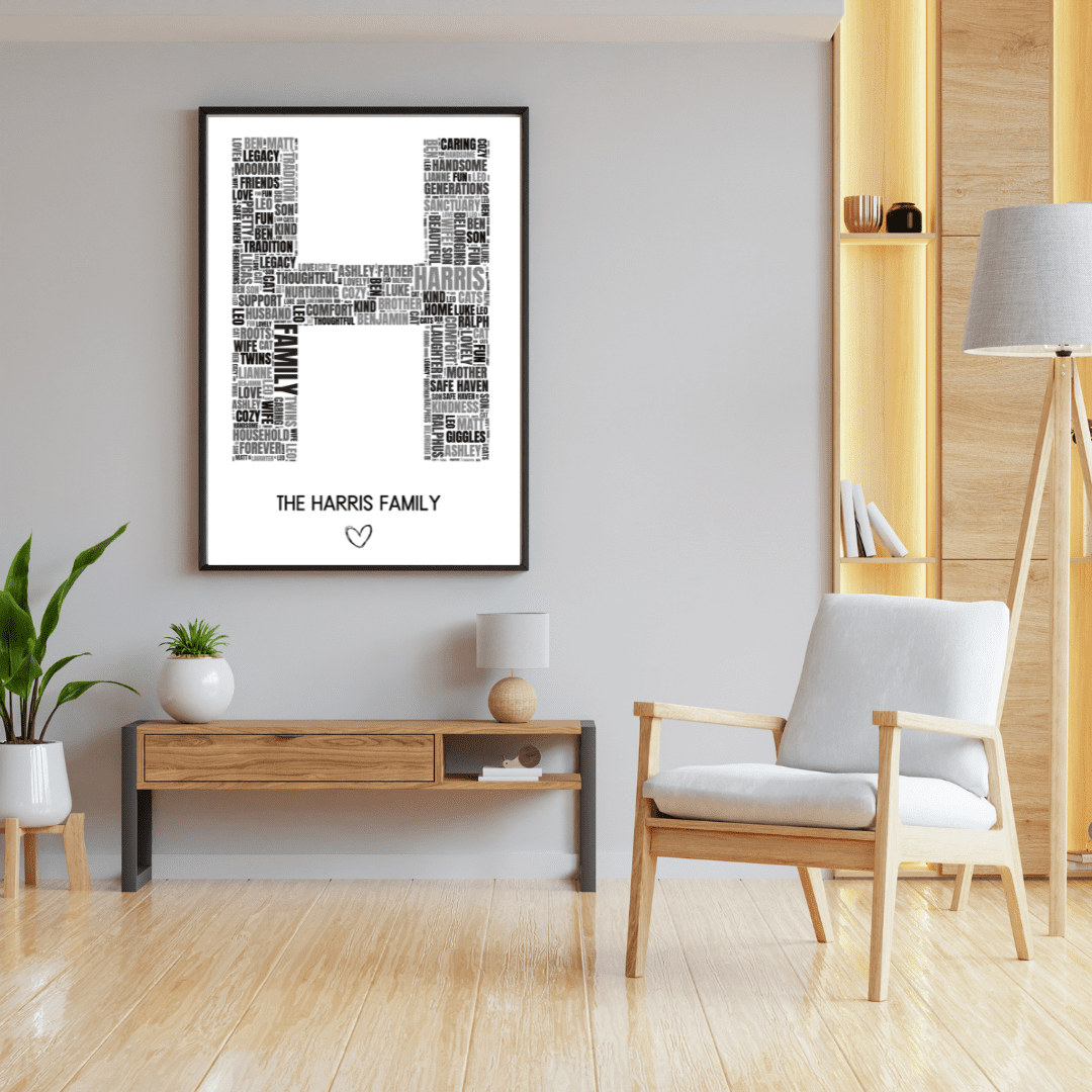 Personalised Initial Word Gift Word Print | Custom Letter WordCloud Wall Art | Valentine's Day | Mothers Day gift - Image 2