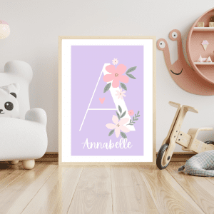 Personalised Floral Initial Wall Print: Custom Nursery Decor