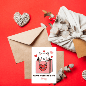 Personalised White Cat Valentine’s Day Card for couples, boyfriend and girlfriend, husband and wife, partners etc