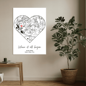 Personalised Single Heart Map Print